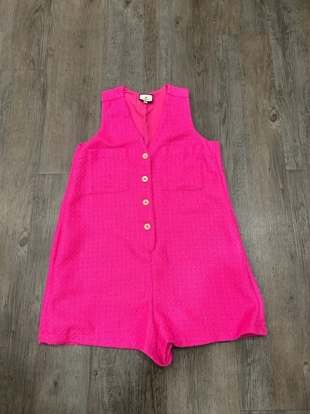 Tuckernuck Hot Pink Sleeveless Button Romper - Picture 7 of 10